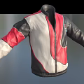 Stylish Leather Jacket With Red White Black Color Block Design Front Zipper And Embroidered Badge