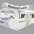Nationtel Exhibition Booth Modern Curved Design With Reception Desk Display Area And Plants