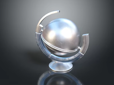 Modern Silver Spherical Decorative Ornament Set With Curved Frame And Transparent Base 3d model