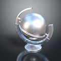 Modern Silver Spherical Decorative Ornament Set With Curved Frame And Transparent Base
