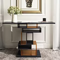Modern Console Table With Black And Gold Geometric Shelves Vase Books And Photo Frame