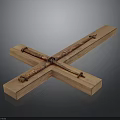 Wooden Cross Shaped Sculpture With Copper Metal Fasteners And Artistic Design