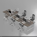 Modern Modular Office Desk Setup With Computer Monitors White Cabinets And Ergonomic Chairs 3d model