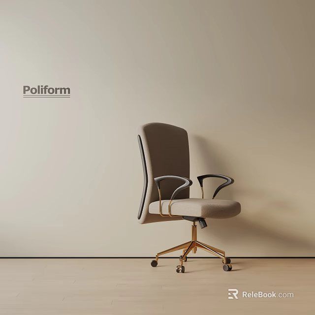 Poliform Gray Office Chair With Black Armrests And Gold Wheel Base 3d model 