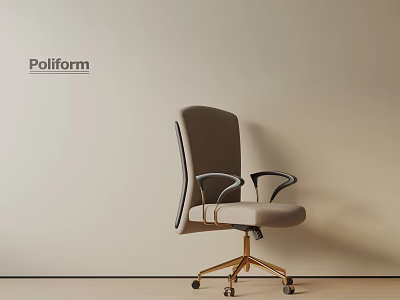 Poliform Gray Office Chair With Black Armrests And Gold Wheel Base 3d model