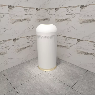 Public Facility White Cylindrical Design With Marble Wall Background Gray Floor Tiles Gold Bottom Edge 3d model