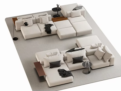 Modern White Multi Person Sofa With Modular Design Cushions And Side Tables 3d model