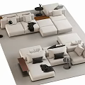 Modern White Multi Person Sofa With Modular Design Cushions And Side Tables 3d model