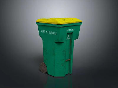 Green Trash Can With Yellow Lid Wheel And Los Angeles Label 3d model