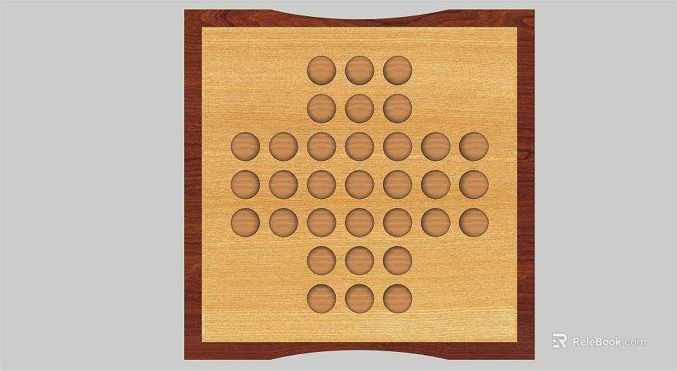 Wooden Board Game Entertainment Surface With Circular Holes Arranged In Classic Design 3d model 