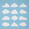 White Cloud Cutouts Arranged On Light Blue Background For Decorative Art Design 3d model