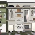 Modern Open Wardrobe Design With Hanging Folded Clothes Storage Boxes Bags Shoes And Potted Plant