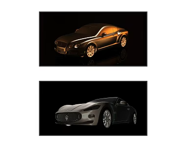Luxury Sports Cars In Gold And Black With Sleek Design And Alloy Wheels 3d model