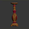 Decorative Orange And Pink Candle Holder With Carved Details And Ornate Base
