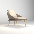 Modern Minimalist Armchair with Beige Cushion Light Brown Armrest and Wooden Legs