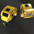 Yellow Camper Trailers With Solar Panels Open Rear Door And Interior View 3d model