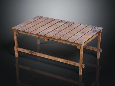 Rustic Vintage Wooden Table With Plank Top Natural Grain And Sturdy Legs For Home Use 3d model
