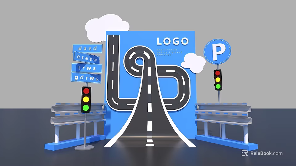 Check in Photo Spot Featuring Road Map LOGO Traffic Lights And Parking Sign 3d model 