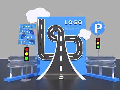 Check in Photo Spot Featuring Road Map LOGO Traffic Lights And Parking Sign 3d model