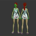 Two Female Characters In Floral Dresses Showing Front And Back Standing Poses 3d model