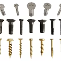 Different Types of Metal Screws in Silver Black and Gold with Various Heads