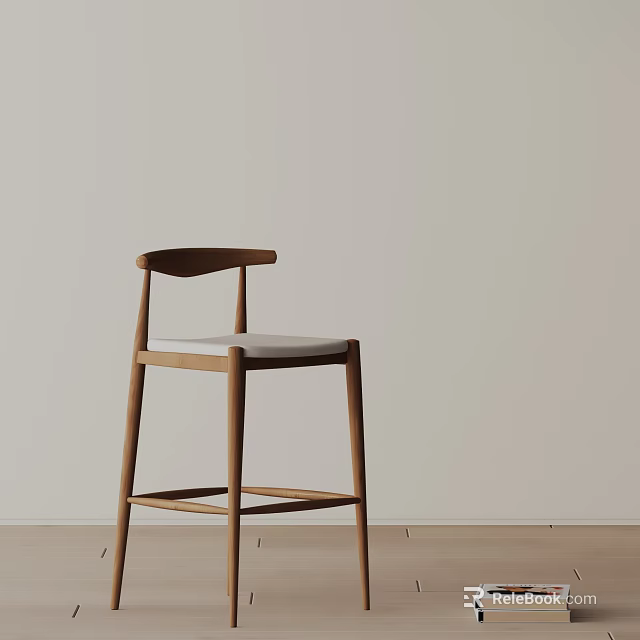 Modern Wooden Bar Stool With Backrest And Light Colored Seat For Kitchen Bar Area 3d model 