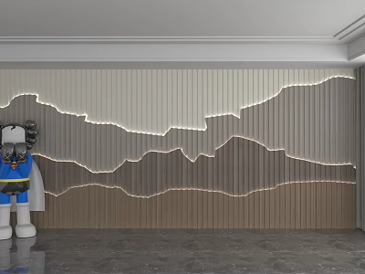 Modern Elegant Layered Gray Beige Striped Wall Design With Wavy LED Strip Lights 3d model