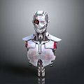 Silver Mechanical Robotic Bust With Red Eye And Glowing Chest Lines