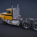 Functional Classic Yellow Heavy Duty Truck With Cab Dual Wheels And Exhaust Pipes