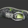 Stylish Gray Camouflage Sneakers With Green Lightning Logo White Laces And Sole