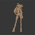 3D Female Action Figure Sculpture With Long Hair Hat Shorts And Boots On Dark Background