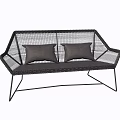 Modern Wicker Leisure Chair With Black Metal Frame And Two Gray Cushions