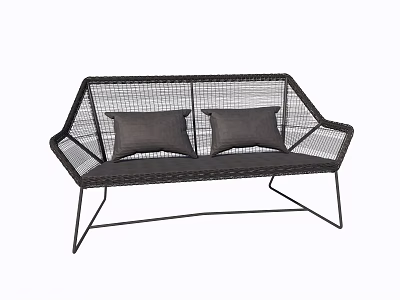 Modern Wicker Leisure Chair With Black Metal Frame And Two Gray Cushions 3d model