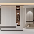 Modern Shoe Cabinet Interior Design With Open Shelves Decorative Items And Coat Hanging Space