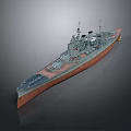 Detailed Battleship 3D Model With Gray Hull Red Bottom And Deck Turrets 3d model