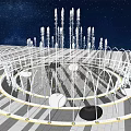 Stunning Circular Fountain With Illuminated Water Jets Under Starry Night Sky