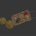 Traditional Wooden Food Cart Displaying Fresh Vegetables and Grain in Wicker Basket with Scattered Spills