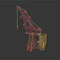 Ancient Wooden Crane Model with Lever System Wheel and Hook Structure