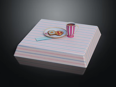 Striped Side Table with Plate of Donuts Pink Striped Cup and Card 3d model