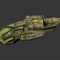 Sci Fi Spaceship 3D Model With Yellow Brown Texture And Green Glowing Front 3d model