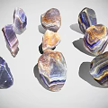 Natural Polished Agate Stones With Blue Purple Brown Striped Patterns On White