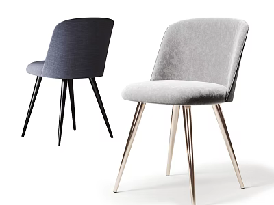 Modern Upholstered Dining Chairs in Dark Blue Light Gray with Black Gold Slim Legs 3d model
