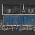 Small Blue House Building on Stilts with Sloped Mossy Roof Skylights and Balcony