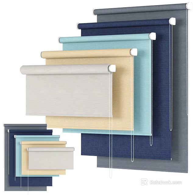 Colorful Roller Blinds Collection with Various Tones for Home Window Decoration 3d model