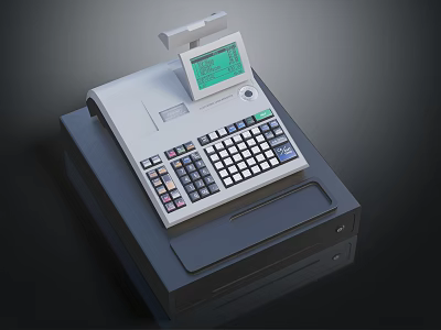 Modern Cash Register With Built In Screen Numeric Keypad And Receipt Printer On Black Base 3d model