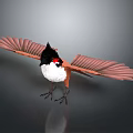 Bird Spreading Wings 3D Model Brown White Body Black Crest Red Eye Feathers Gray Background