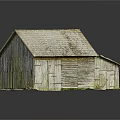Rustic Wooden House Exterior With Weathered Tile Roof And Attached Small Shed