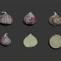 Fresh Purple And White Onions Whole And Halved On Black Background