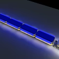 Yellow And Blue Illuminated Train With Multiple Carriages And Modern Design 3d model