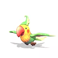 Cute Cartoon Parrot With Green Crest Yellow Body Red Beak And Spread Wings